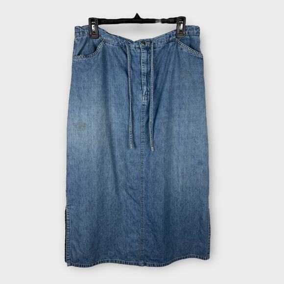 Faded Glory Denim Jean Midi Skirt 14 Blue Straight Modest Boho Cottage (Spots) - Picture 1 of 7